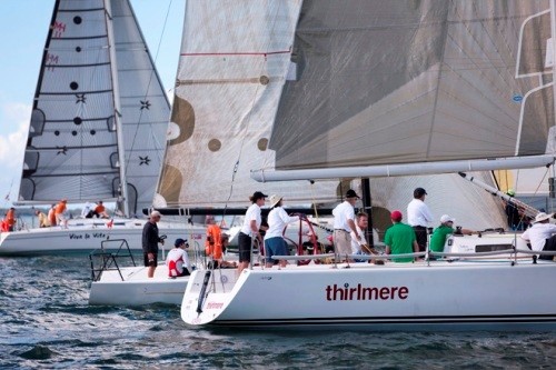 Thirlmere (with Vanessa Dudley at back on left) has moved into second place - Sail Port Stephens 2010 ©  Andrea Francolini Photography http://www.afrancolini.com/